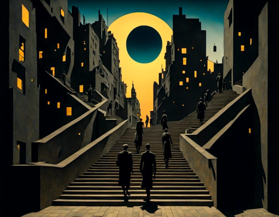 Dystopian Stairway: A Surreal Digital Painting