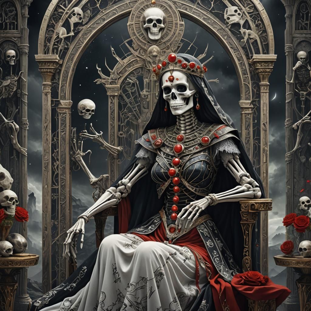 High Priestess Tarot Card with Skeleton