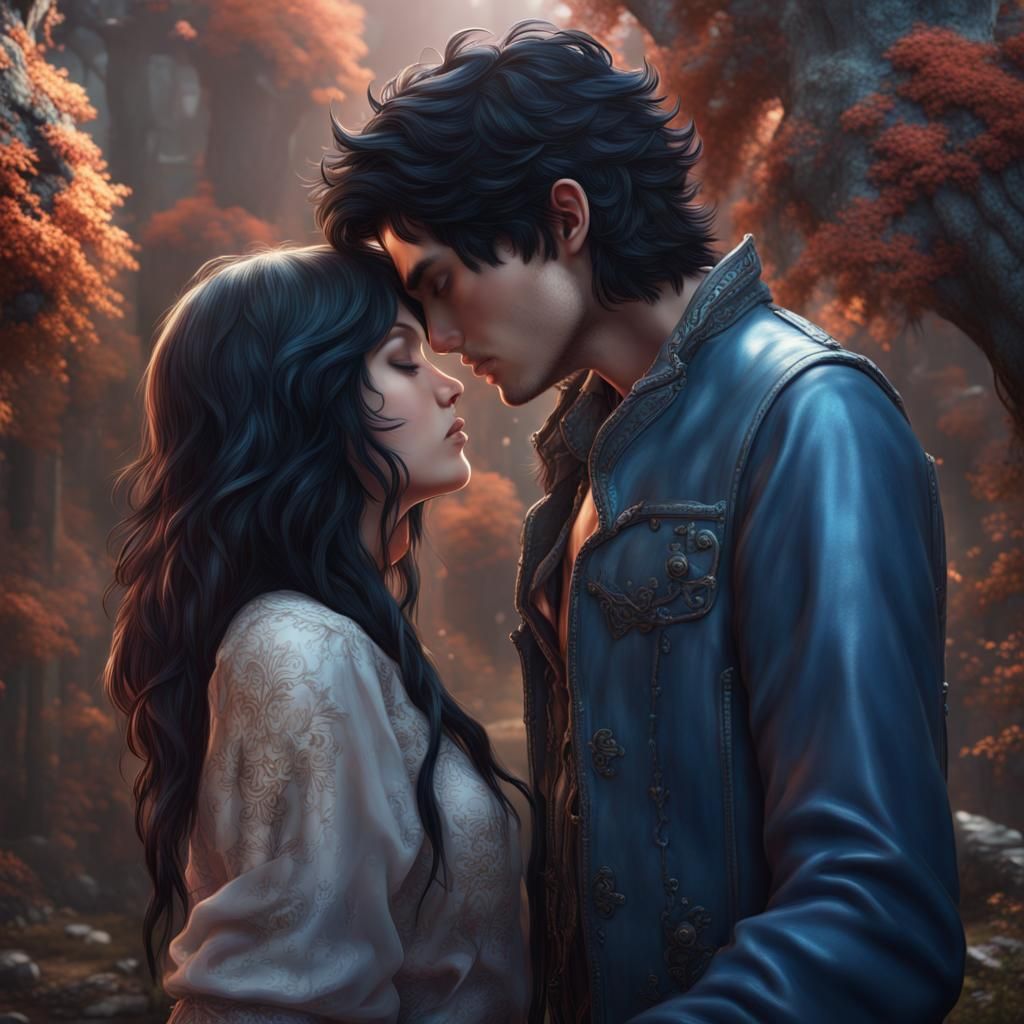 Boy and Girlfriend Kissing: Detailed Matte Painting