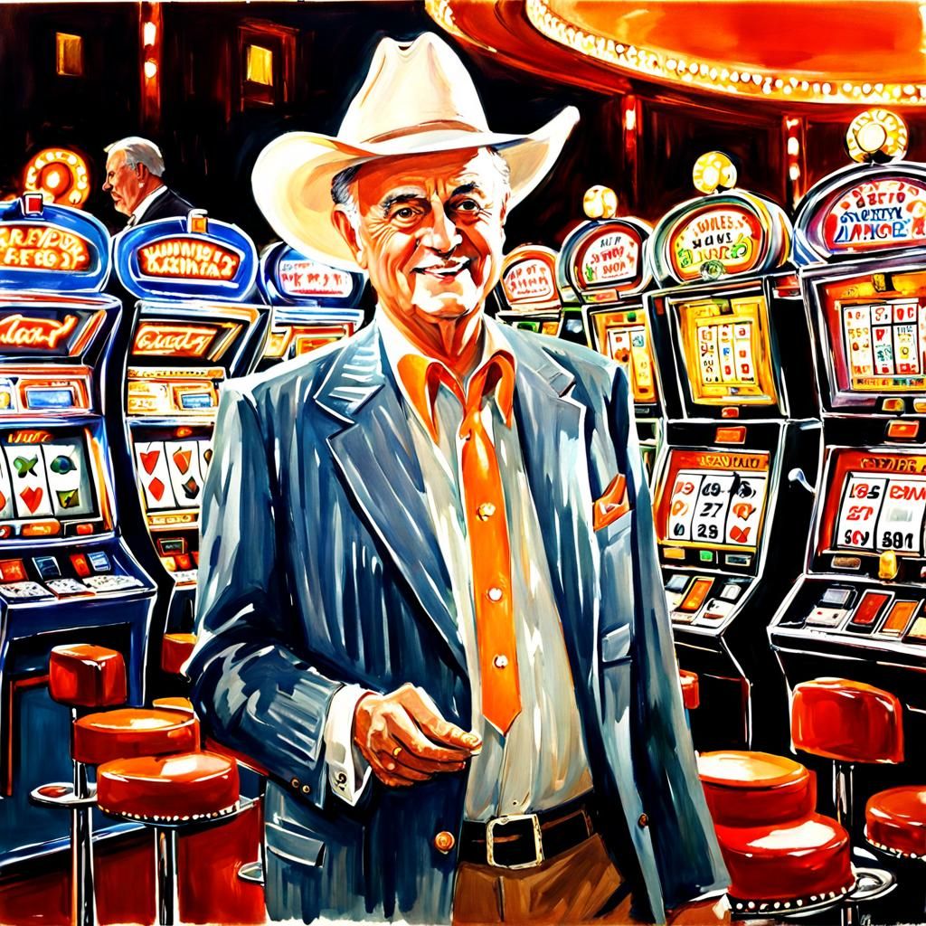 Man with Cat in 1970s Casino, Watercolor Style
