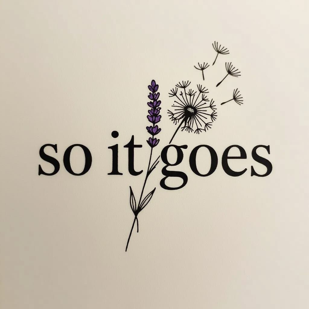 Minimalist "So It Goes" Tattoo Design with Lavender