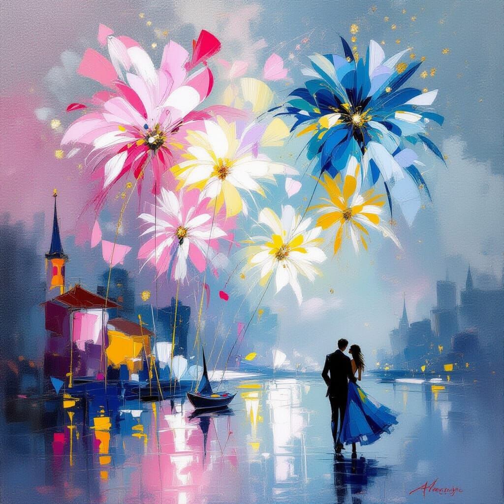 Fireworks in Impressionistic Style with Radiant Colors