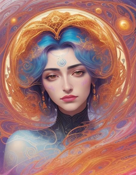 Isidora of Seville Surrounded by Swirling Atoms