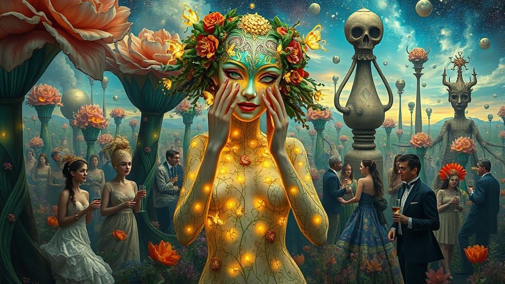 Surreal Flora Figure in Mirror Landscape