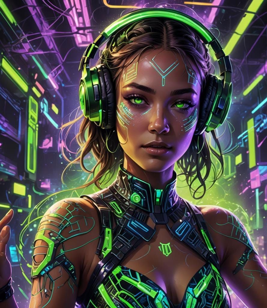 Female DJ in Neon Club: Fantasy Concept Art