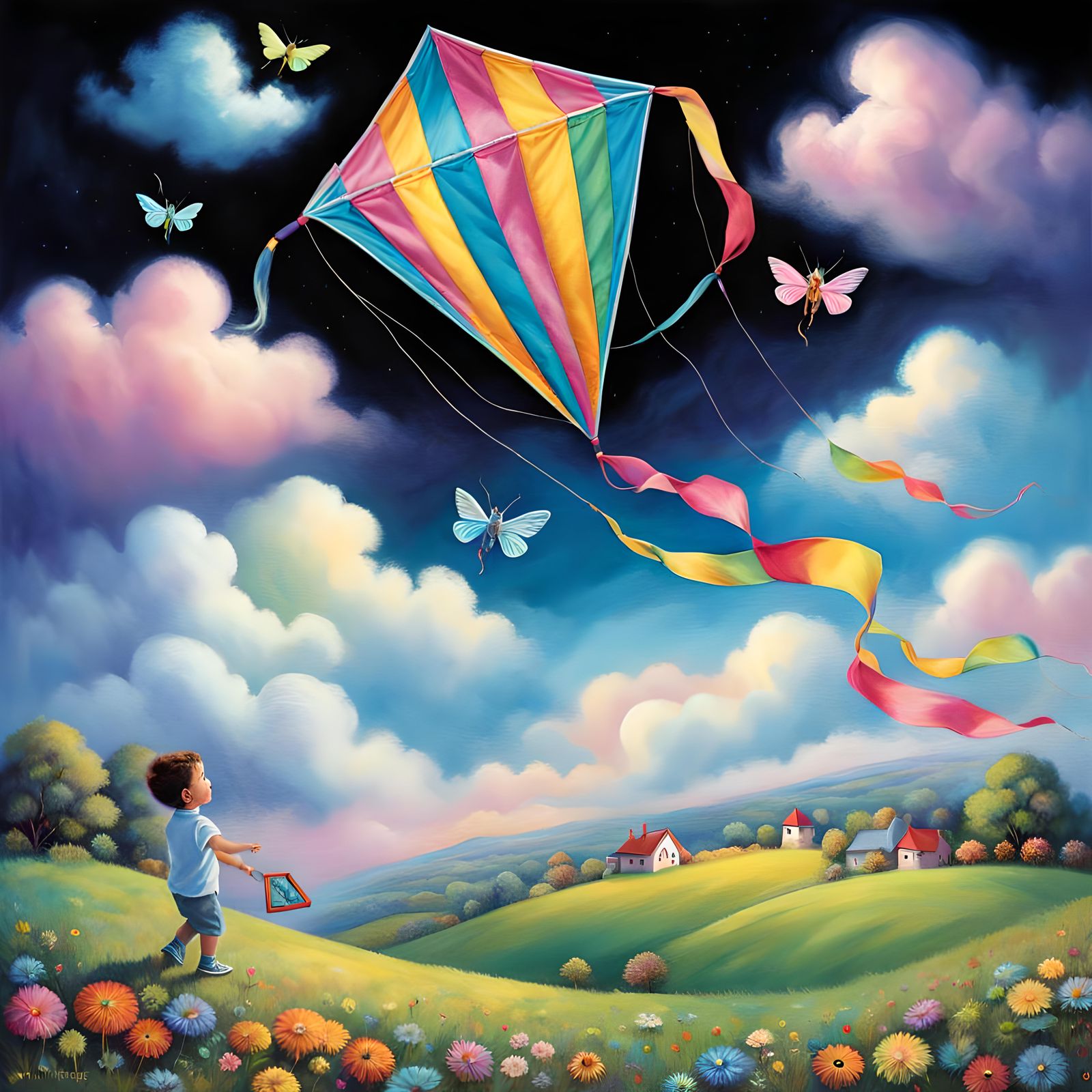 Flying Kite Itsy Bitsy Spider kite Nursery rhyme Iridescent White kite Fuzzy texture pastel Flying Kite Itsy Bitsy Spide...