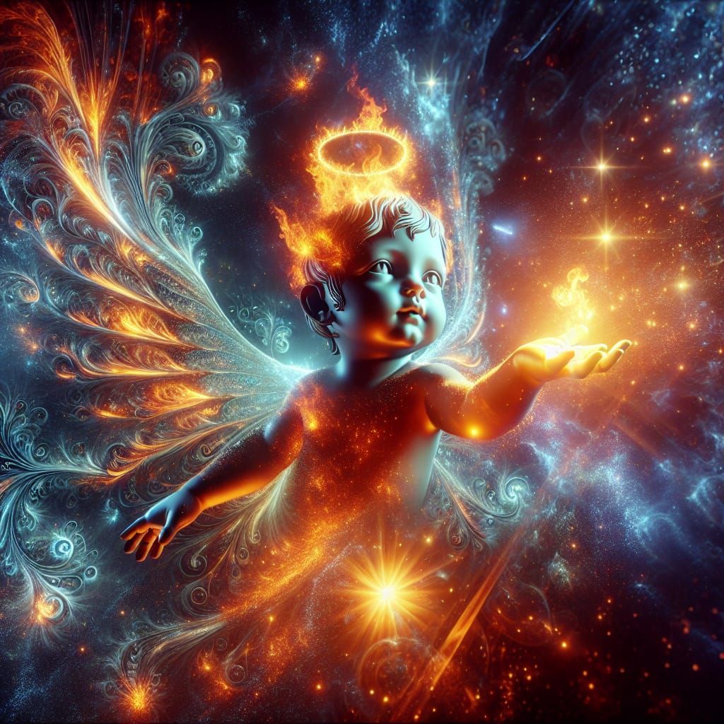 Adorable Fire Deity Reaching Out: 3D Render