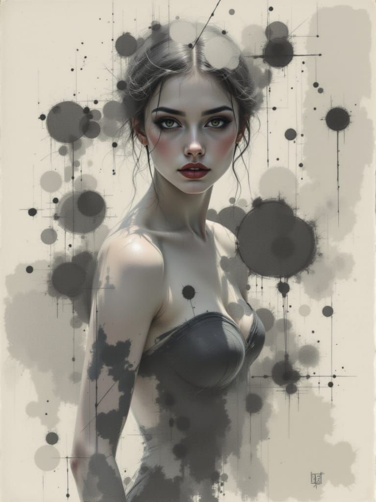 Japanese Ink Brush Urban Memory Scene