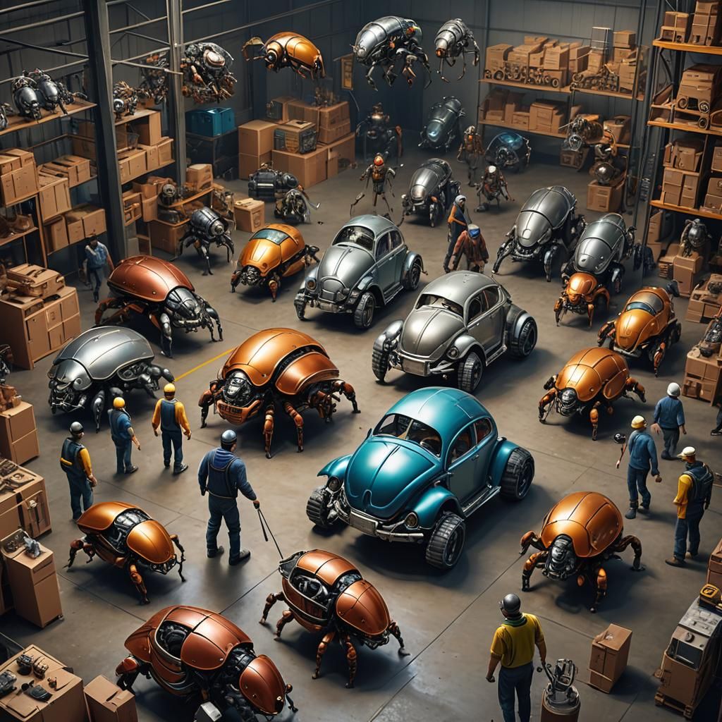 Beetle Workers Build Robot in Detailed Matte Painting