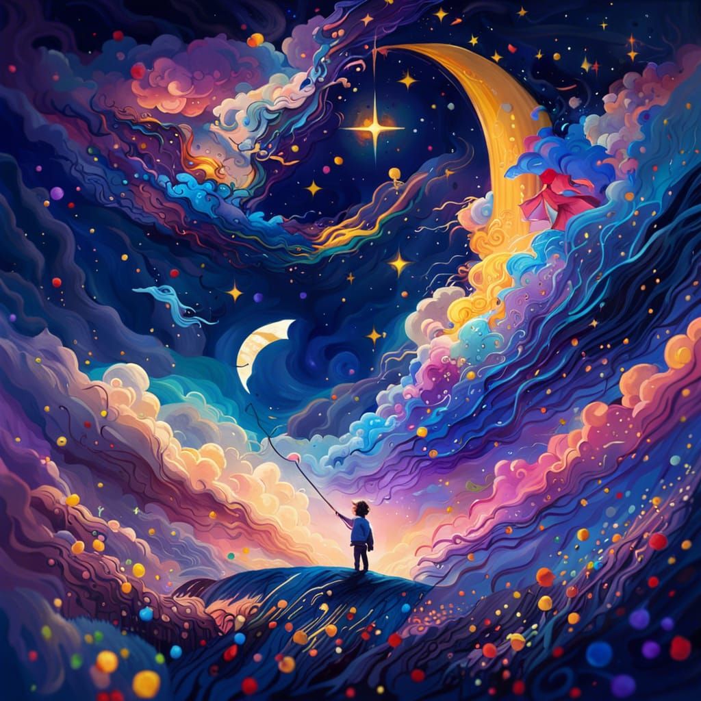 Abstract Starry Night Cat in Nature Form