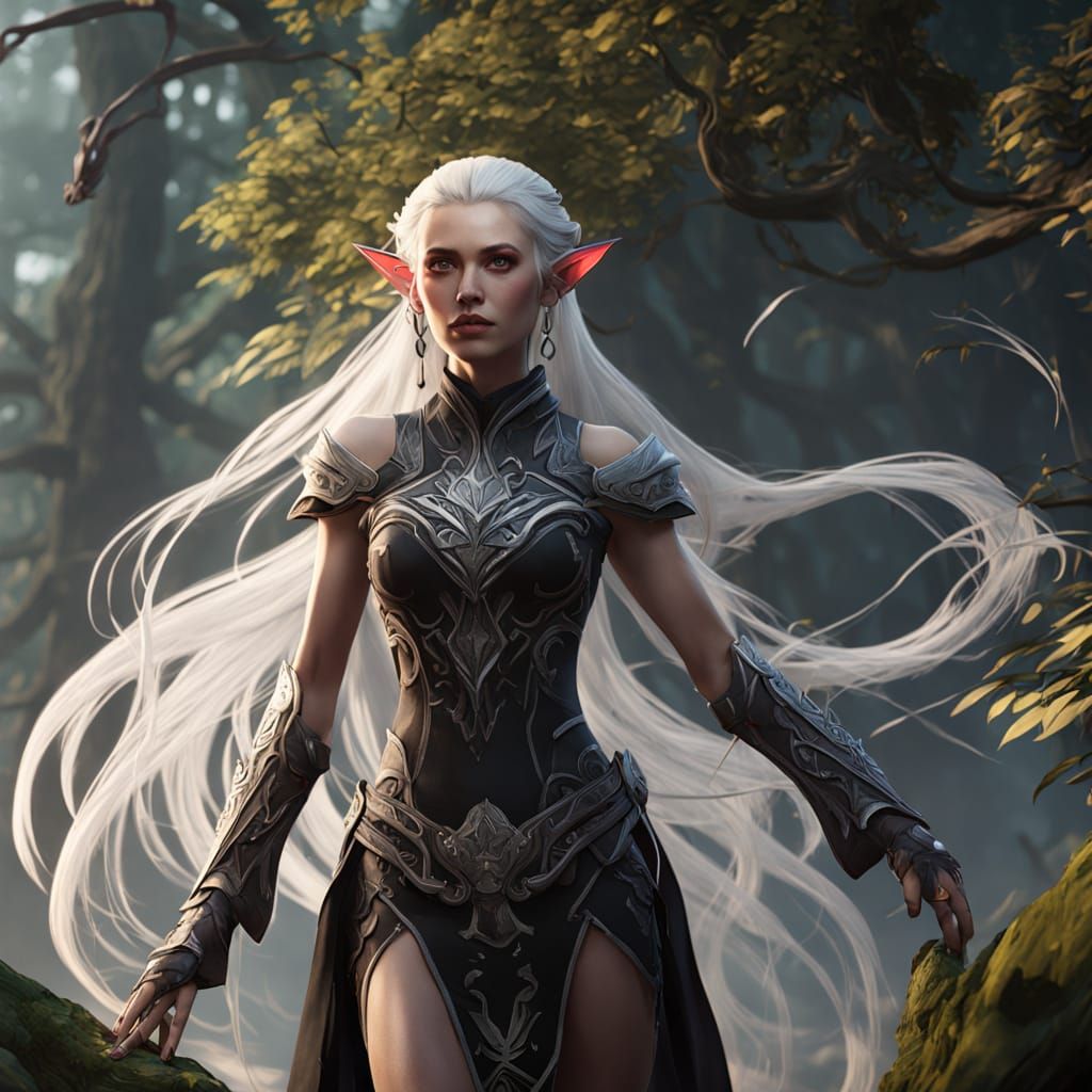 Beautiful Elf Woman in Mystical Forest Concept Art