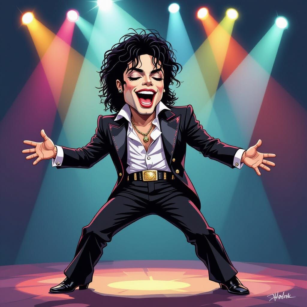 Michael Jackson Caricature Performance Energetic Stage Light...