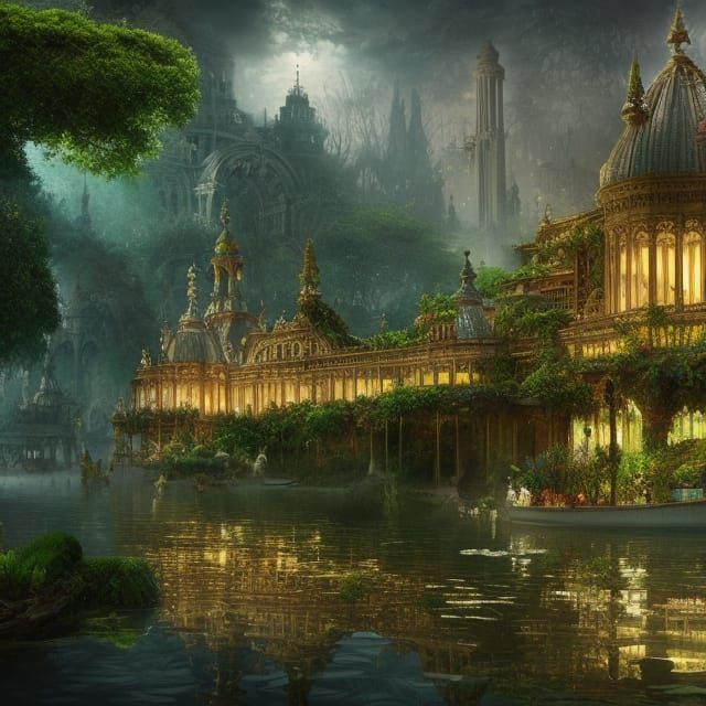 Utopian City with Floating Gardens, Digital Matte Painting