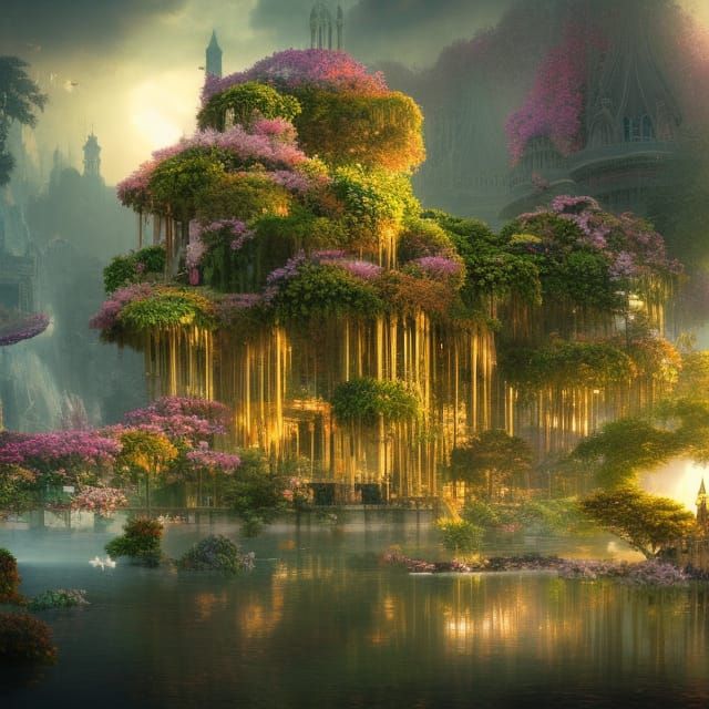 Utopian City with Floating Gardens: Digital Matte Painting