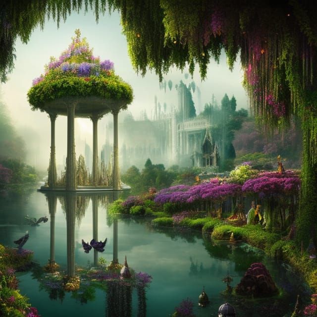 Utopian City with Floating Gardens: Digital Matte Painting