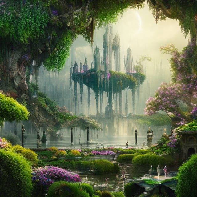 Utopian Cityscape with Floating Gardens