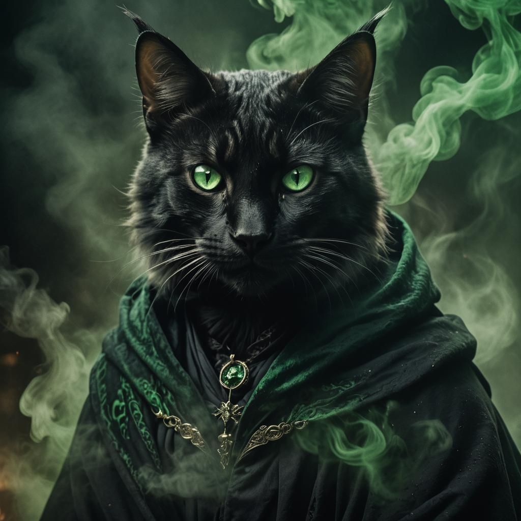 Tabaxi Rogue Portrait with Emerald Eyes in Dramatic Lighting