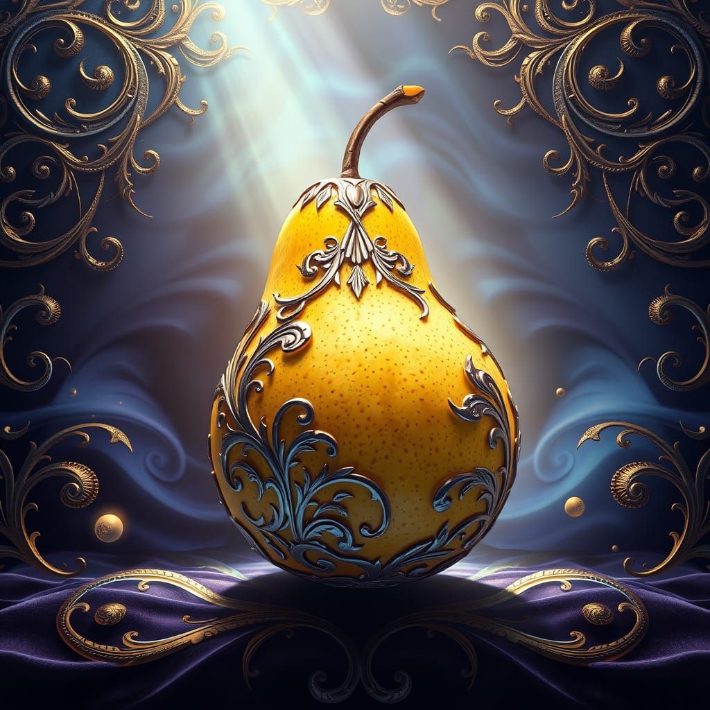Majestic Pear in Whimsical Fantasy Landscape