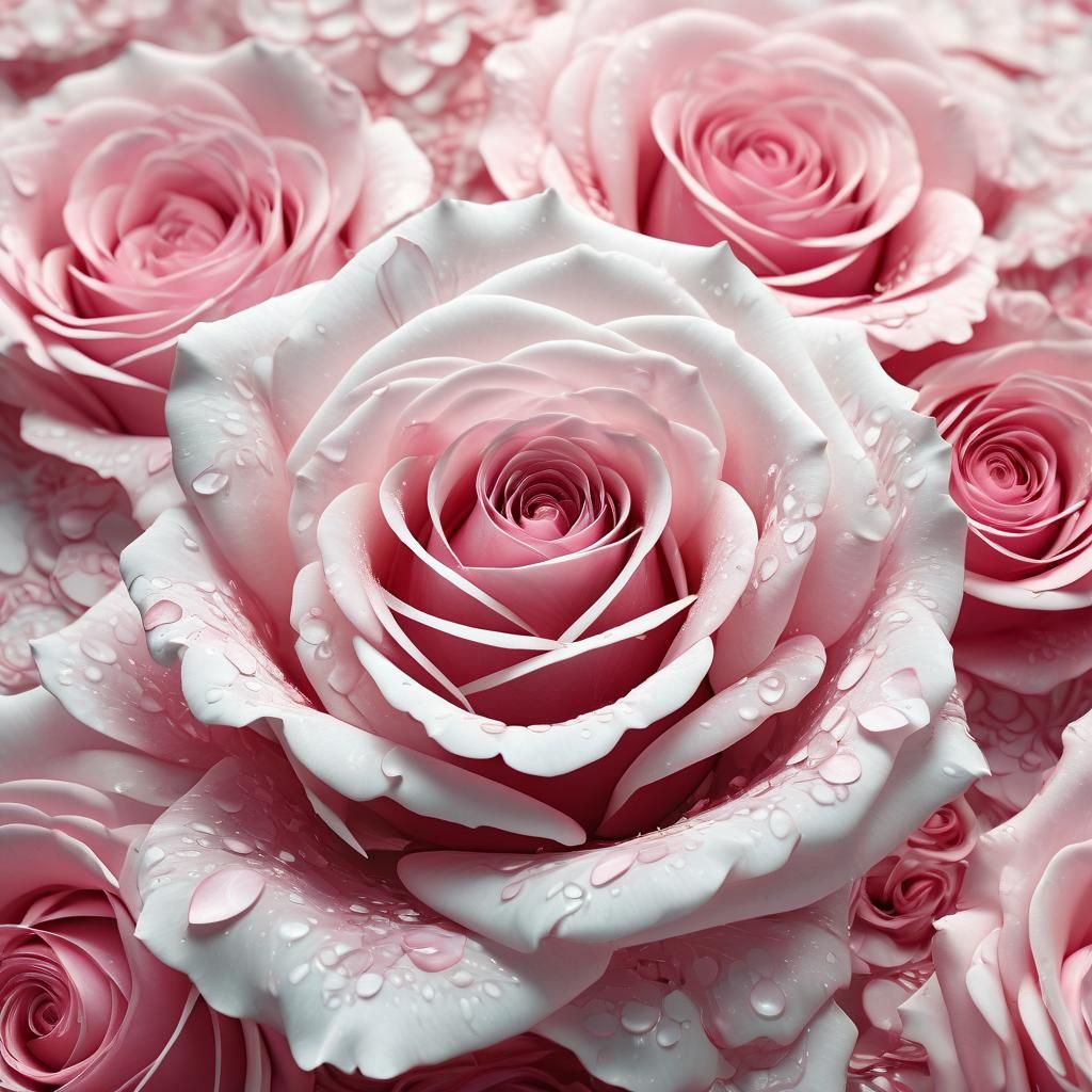 Hyper-Realistic Fractal Roses in Deep Pink and White