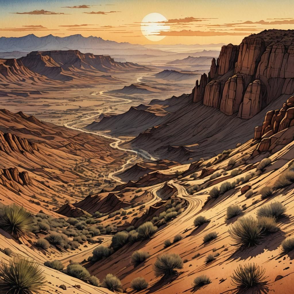Desert Dusk: Awe-Inspiring Watercolor Illustration