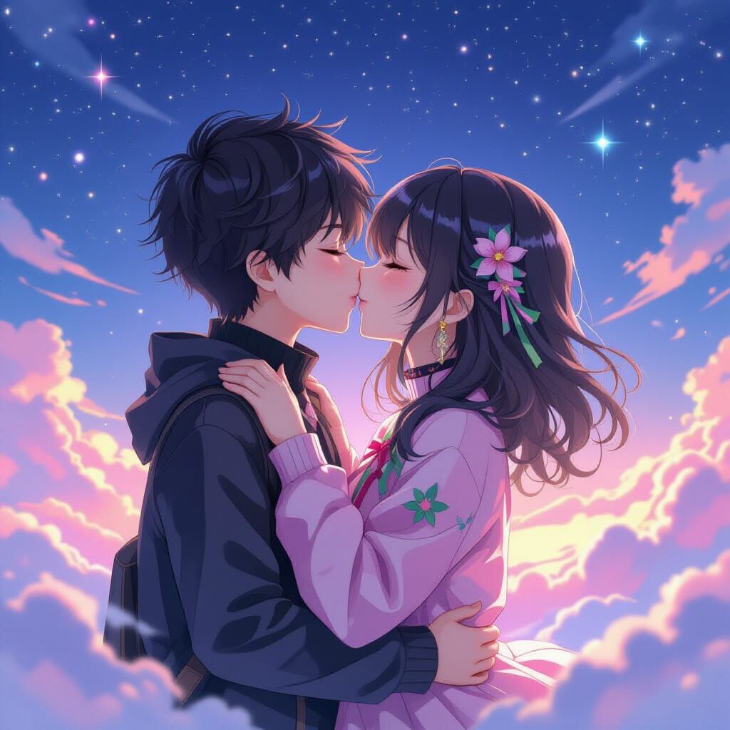Anime Couple's Starry Kiss: WLOP Style
