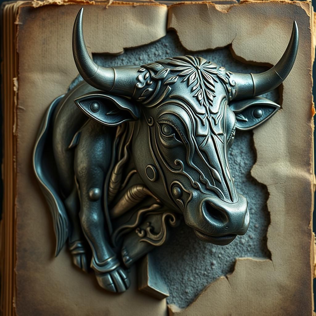 Surreal Bronze Cow Sculpture with Worn Book in 8K