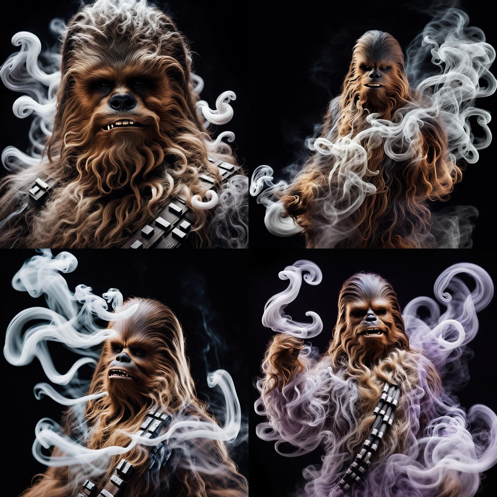 Ethereal Chewbacca: Ghostly Smoke Figure on Black