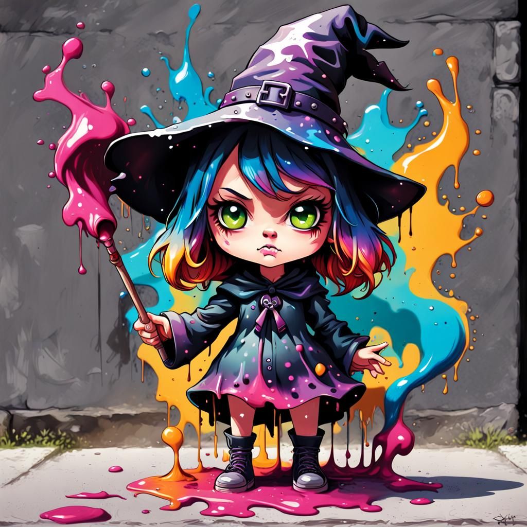 Colorful Chibi Witchling Graffiti Art