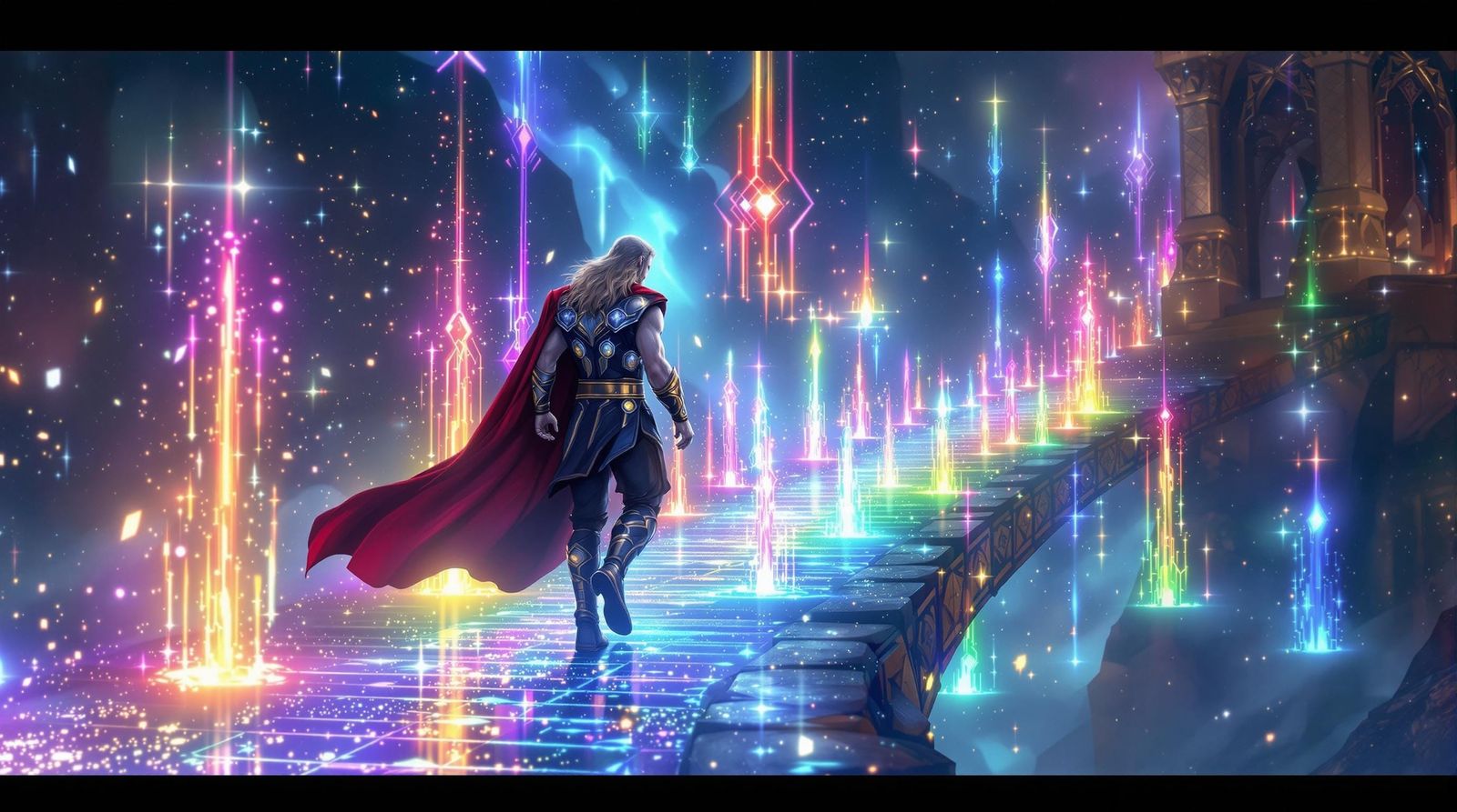 Epic Thor Battle Pose on Rainbow Bridge to Valhalla in Hyper...