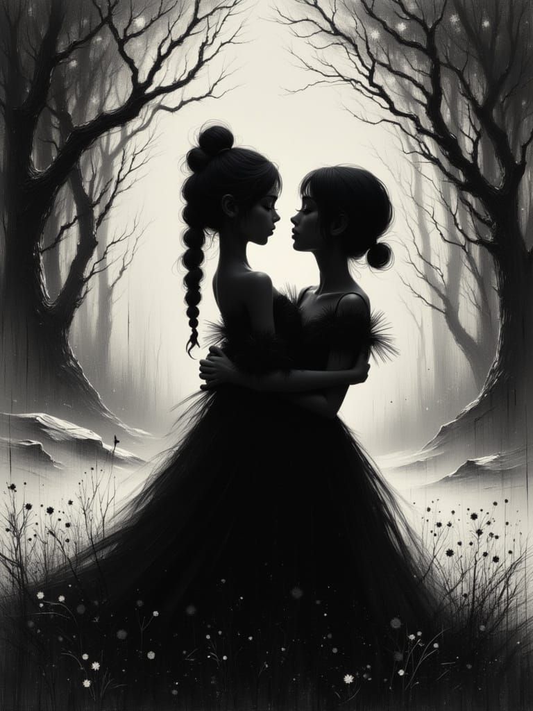 Couple Embracing in Dramatic Silhouette