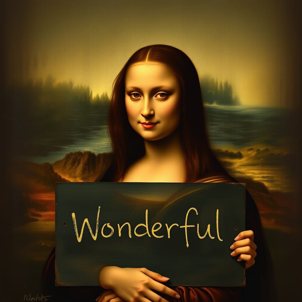 Sultry Portrait of a Woman Holding a 'Wonderful' Sign