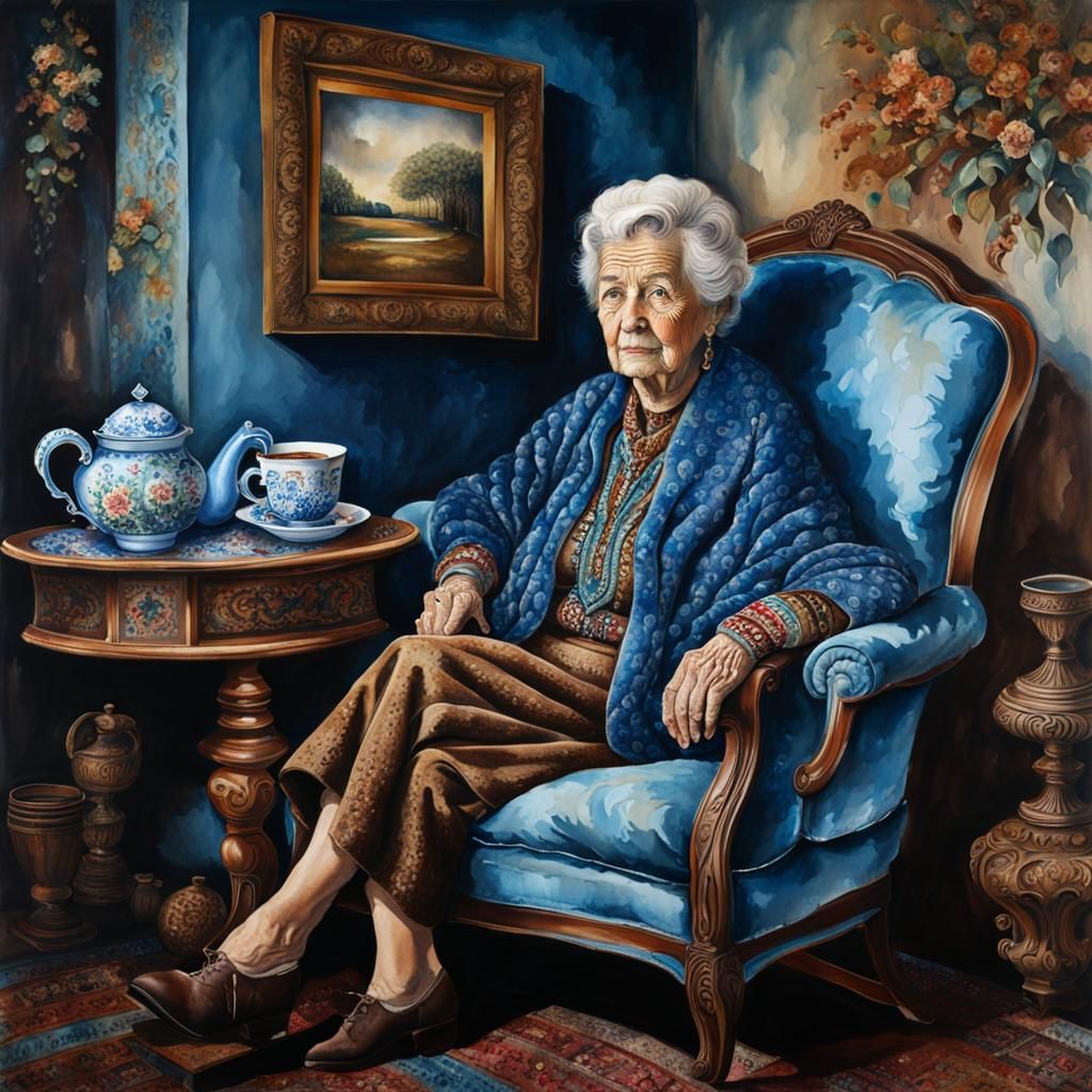 Detailed Watercolour Portrait of Woman with Coffee