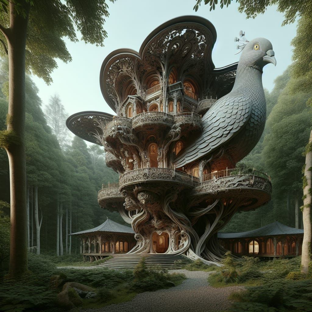 Enchanting Pigeon Treehouse in Detailed Digital Art