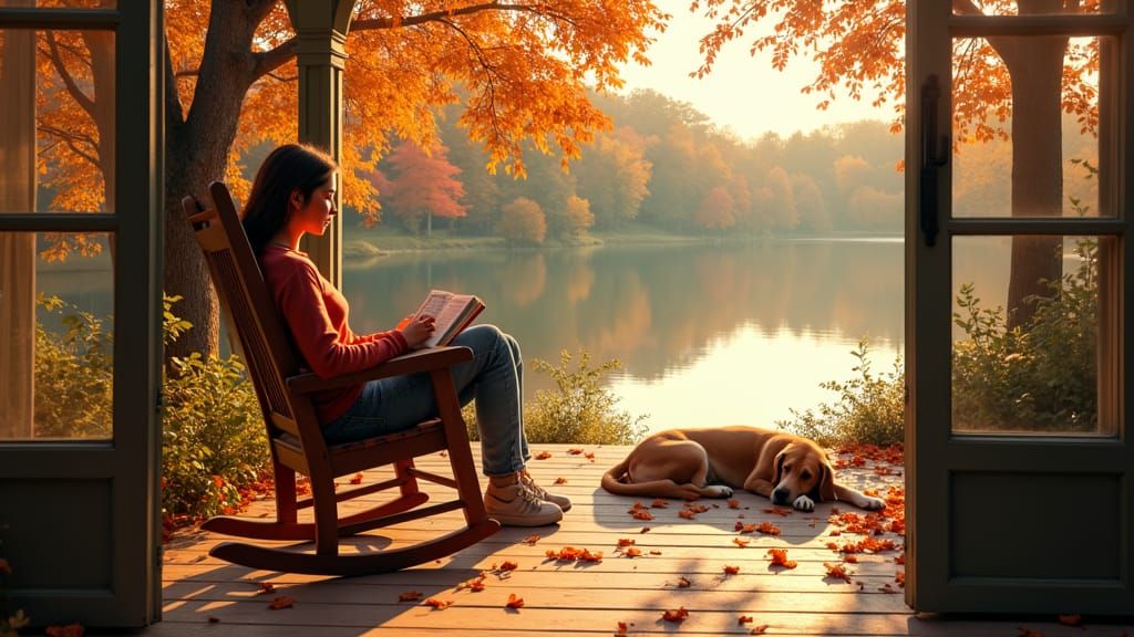 Cozy Autumn Scene with Reader in Impressionist Style