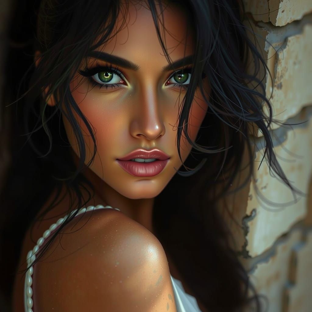 Sultry Film Noir Goddess in Red Gown