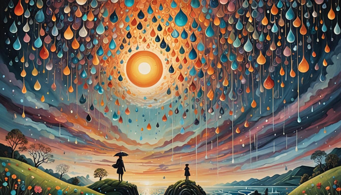 Abstract Sunset with Raindrops: A Colorful Expression