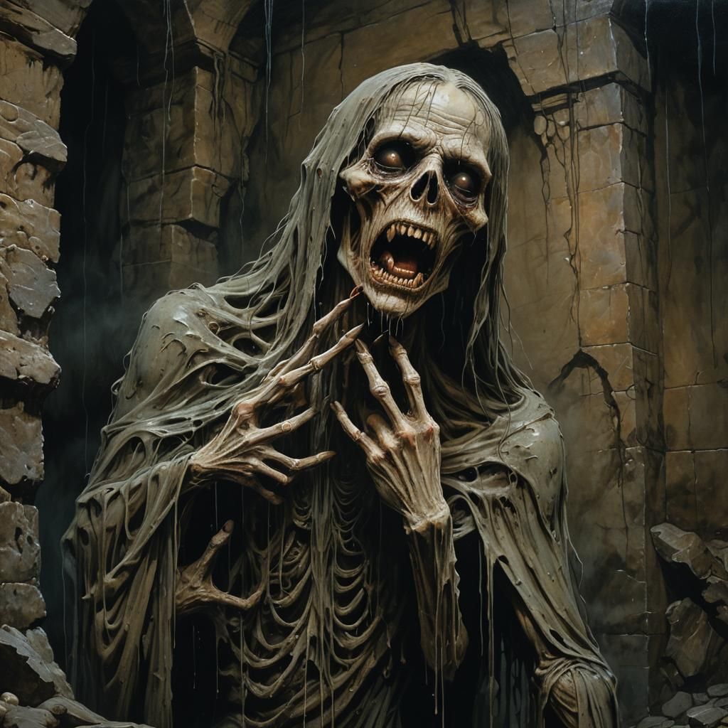 Macabre Creature Feasting in Dark Fantasy Illustration