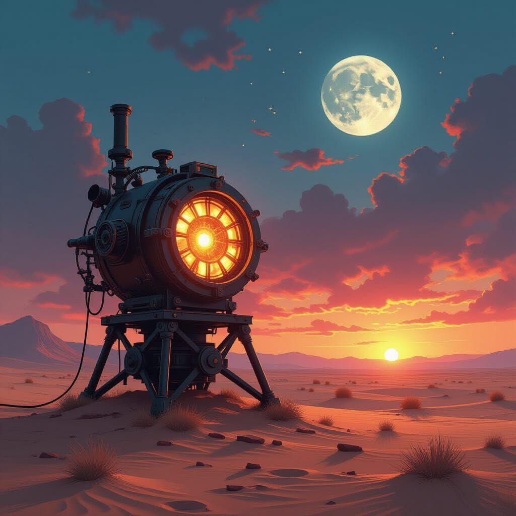 Abandoned Time Machine in Desert Landscape