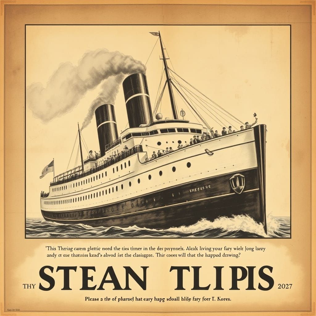 Vintage Steam Ship Travel Poster