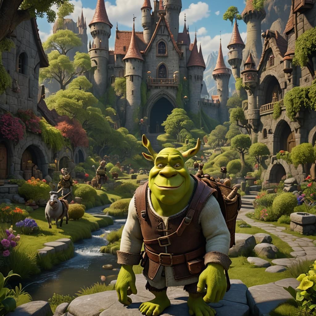 Shrek, Fiona, and Donkey in Detailed Fantasy Art