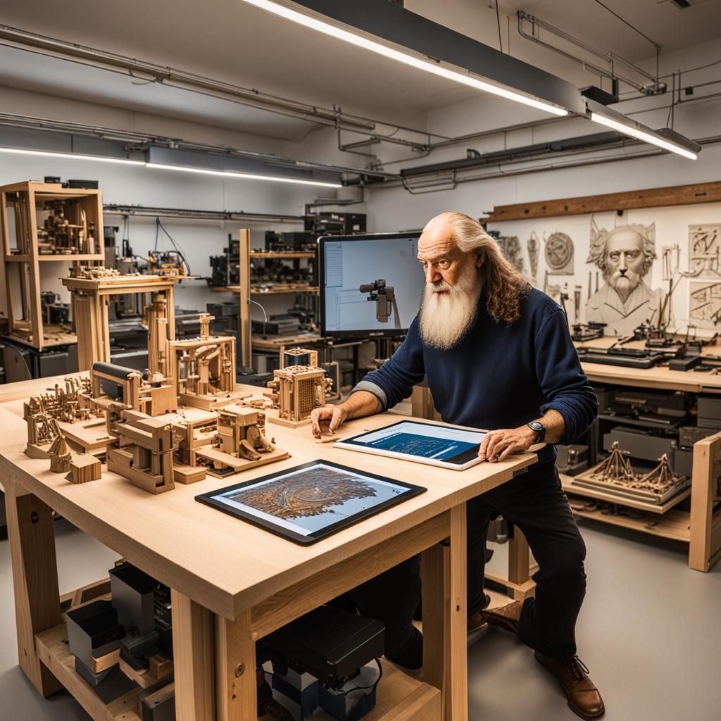 Da Vinci in Modern Workshop with 3D Printers