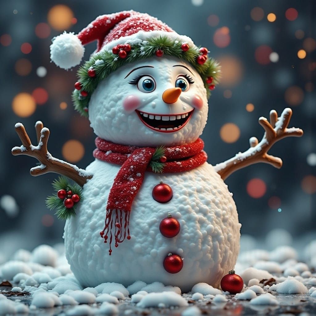Jolly Snowman in Festive Winter Wonderland