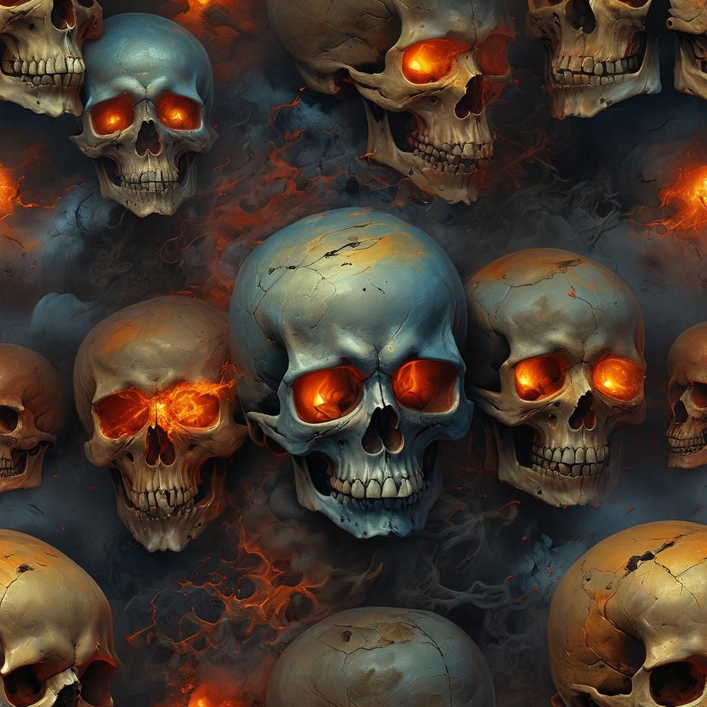 Evil Skull with Flames in Dark Surrealism Style