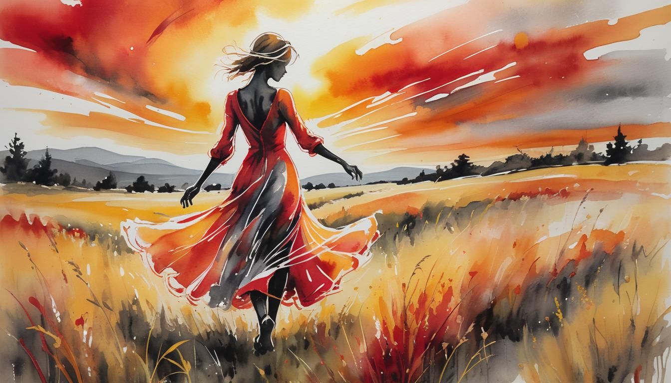Dynamic Ink Wash Painting of Dancing Figure