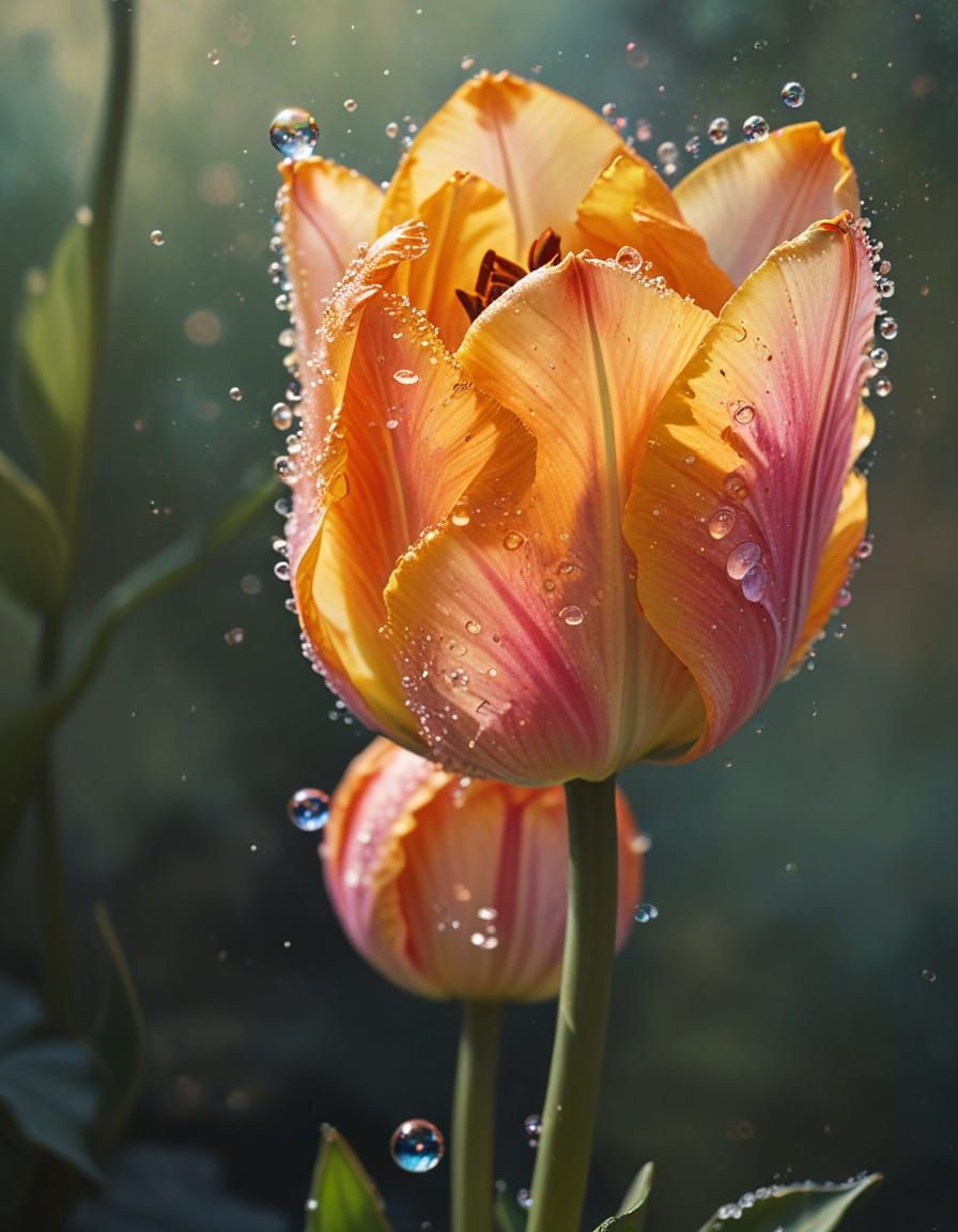Impressionist Tulip Blooms with Soap Bubbles
