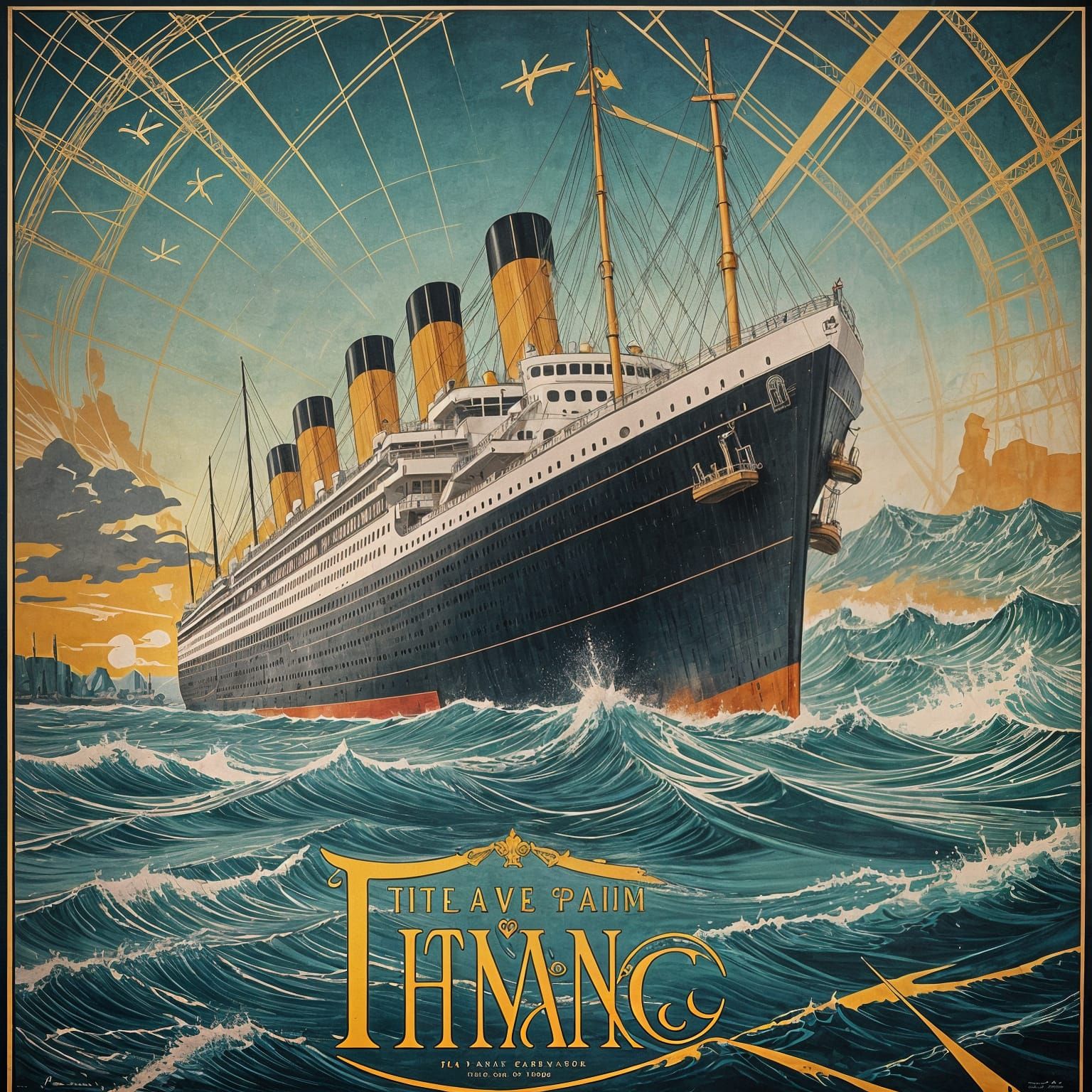 Vintage Titanic Poster in Abstract Art Style