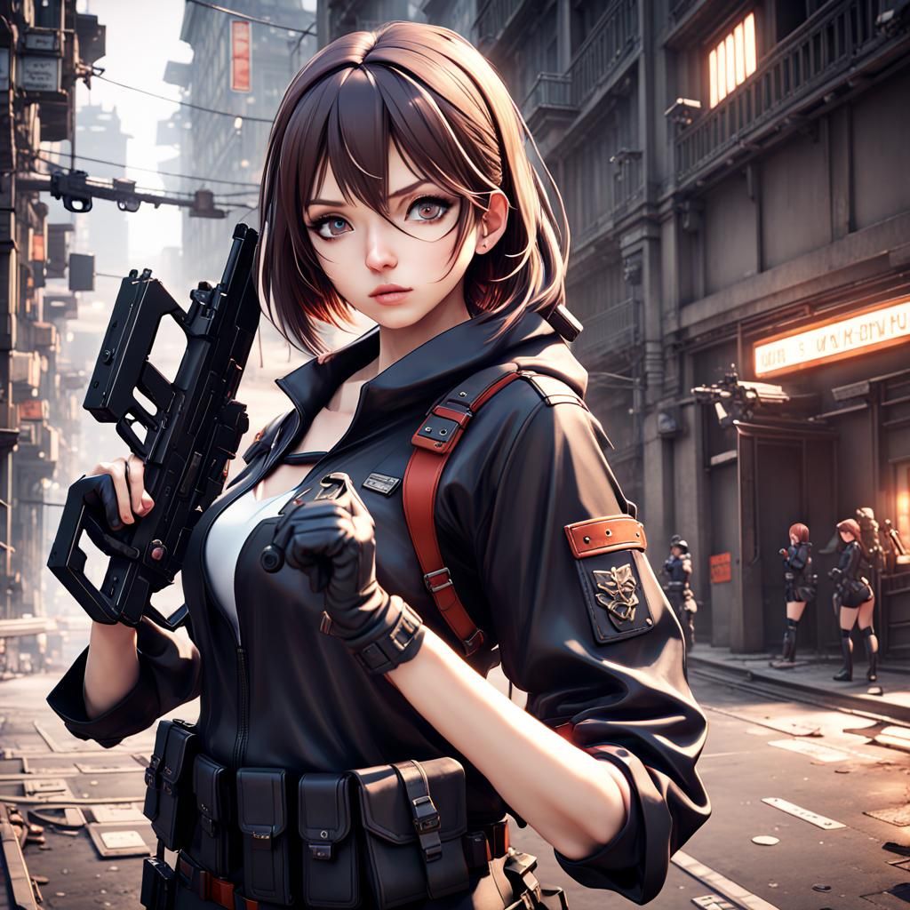 Anime Spy Girls with Guns in 3D Render