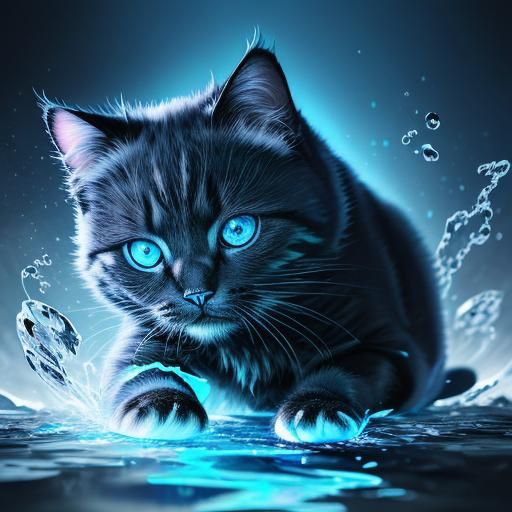 Hyperrealistic Crystal Cat with Colorful Splash Art