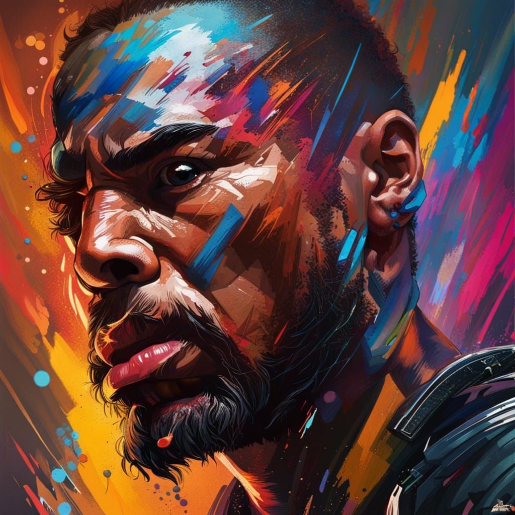 Dramatic Hyperrealistic Portrait with Colorful Background