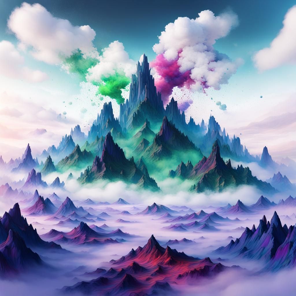 Abstract Ink Splatter Mountain Landscape in Fantasy Art